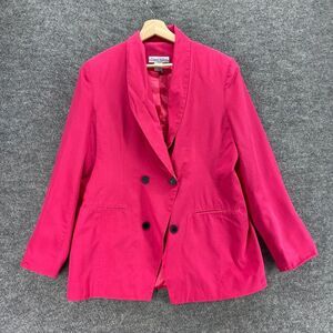 David Hollis Blazer Women 14 Pink Collared Button Up Long Sleeve Silk Lined